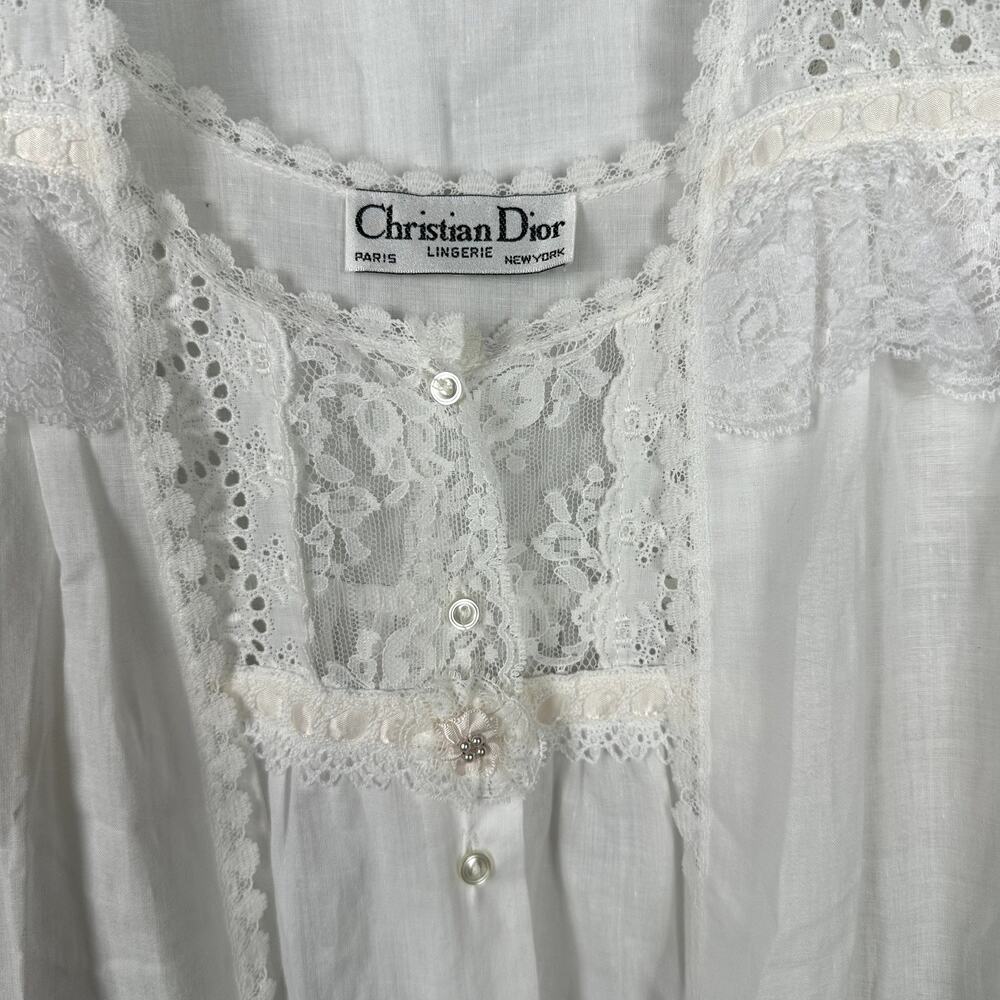 VTG Christian Dior White Lace Nightgown & Robe M 2 Piece Set Bride Romantic NEW - Picture 9 of 16